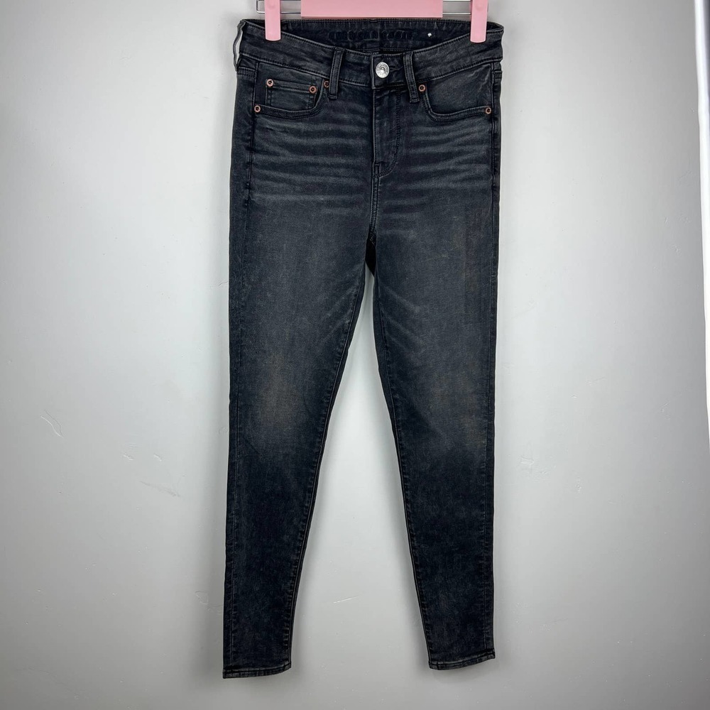 American Eagle Hi Rise Jegging Jeans Dark Gray Soft Knit Womens Size: 4